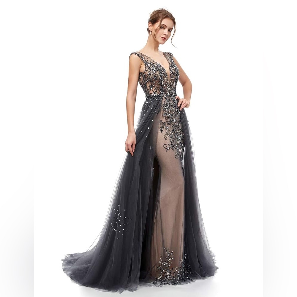JVN by Jovani Elegant Gray Evening Gown Size 6 JVN46081 Worn Once - Picture 4 of 8